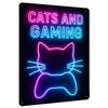 Neon Style Cat Gaming Controller Pattern Metal Tin Sign Home Decor Wall Art