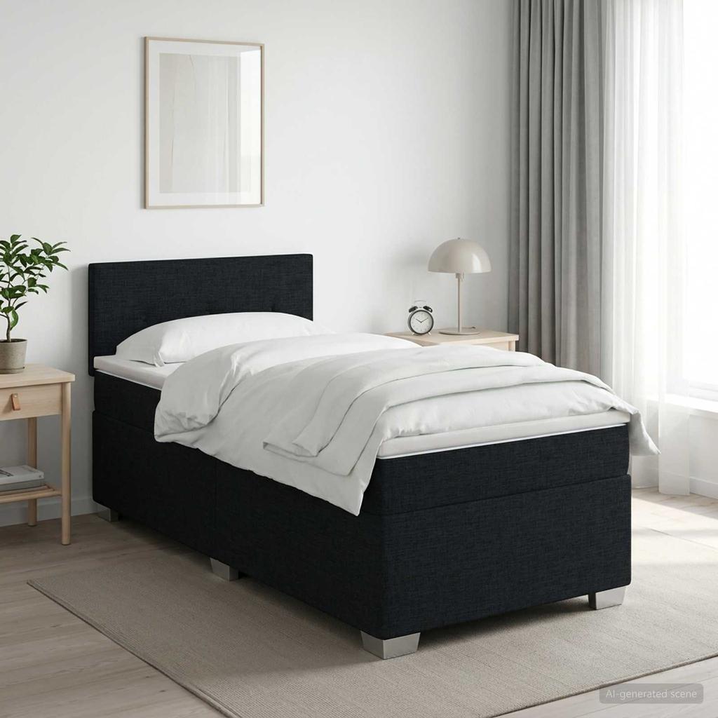 Box Spring Bed with Mattress Black 80 X 200 Cm Fabric