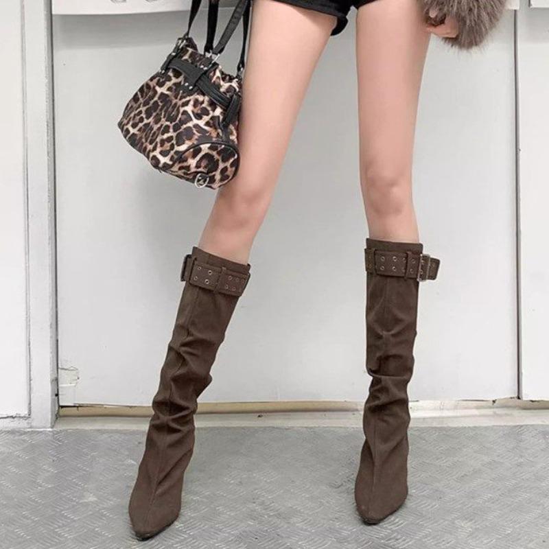 Fashion 2025 Winter European and American Pointed-toed Mid-barrel Boots Look Thin, Fashion Temperament Versatile Women's Boots