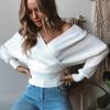 V-neck Pullover Women Sweater Loose Sweater Fashion Casual Autumn And Winter Long-sleeve Off Shoulder Solid Shirt Elegant 28468