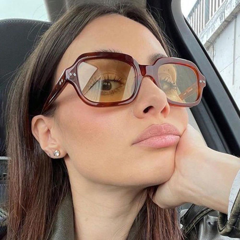 Vintage Punk Rivets Sunglasses Women Men Thick Frame Sun Glasses Fashion Jelly Color Square Sunshade Eyewear UV400 De Sol Oculos