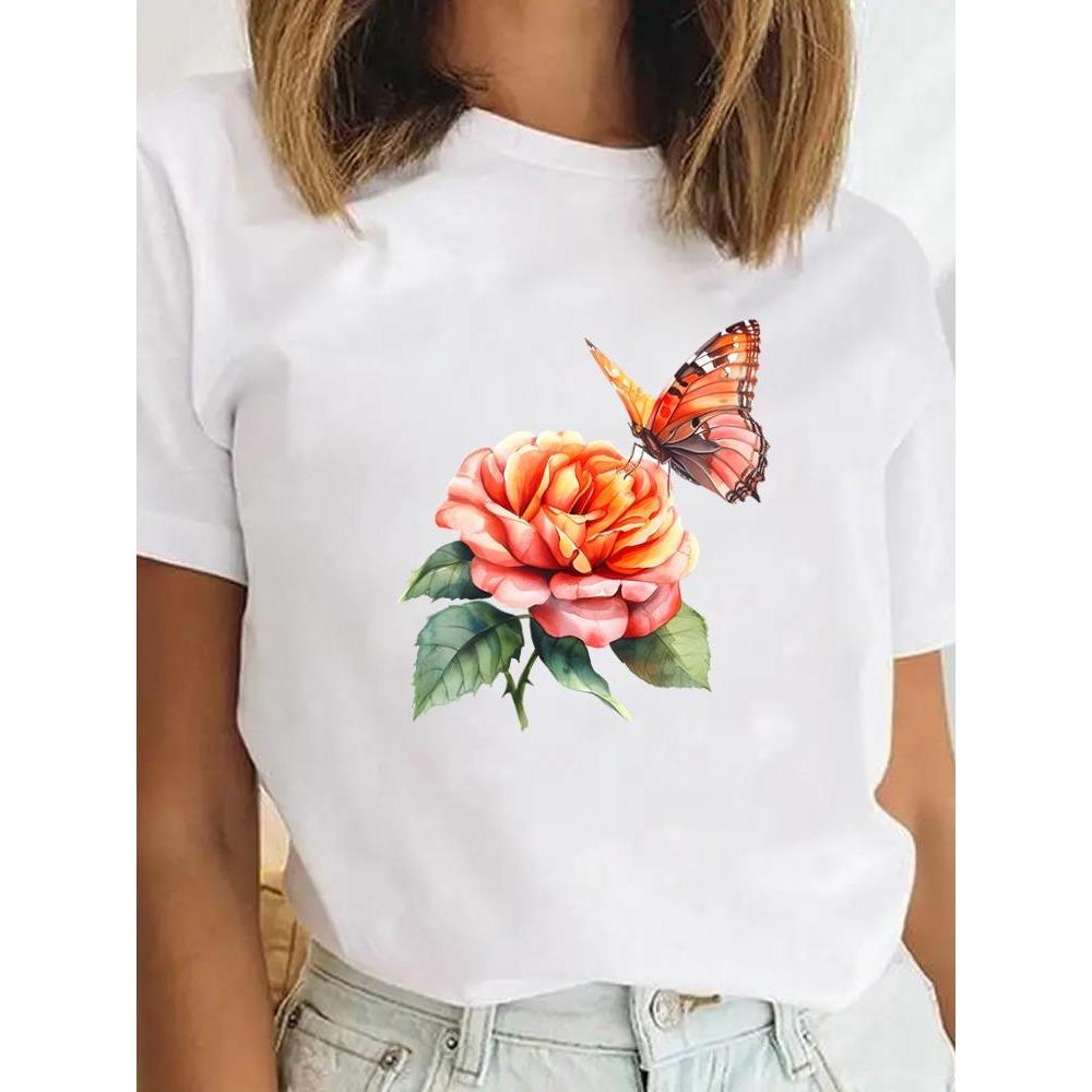 Fashion Graphic Tee Sweet Trend Flower Cute Clothes Clothing for Women Female Casual Top Print T-shirts