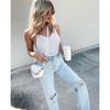 Fashion Hollow Out Women's Tank Top V Neck Loose Solid Color Strap Large Sleeveless Knitted Strap Vest Ladies Summer Elegant Sweet Basic Simple Tops