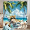 Beach-Themed Kitten Shower Curtain - Cat In Sunglasses, Palm Trees & Coconuts, Tropical Style, Machine Washable Polyester