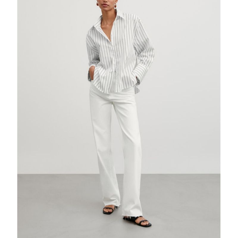 MD New Autumn New Tops Stylish Lapel Long Sleeves Single-Breasted Loose Stripes Shirt 5117846