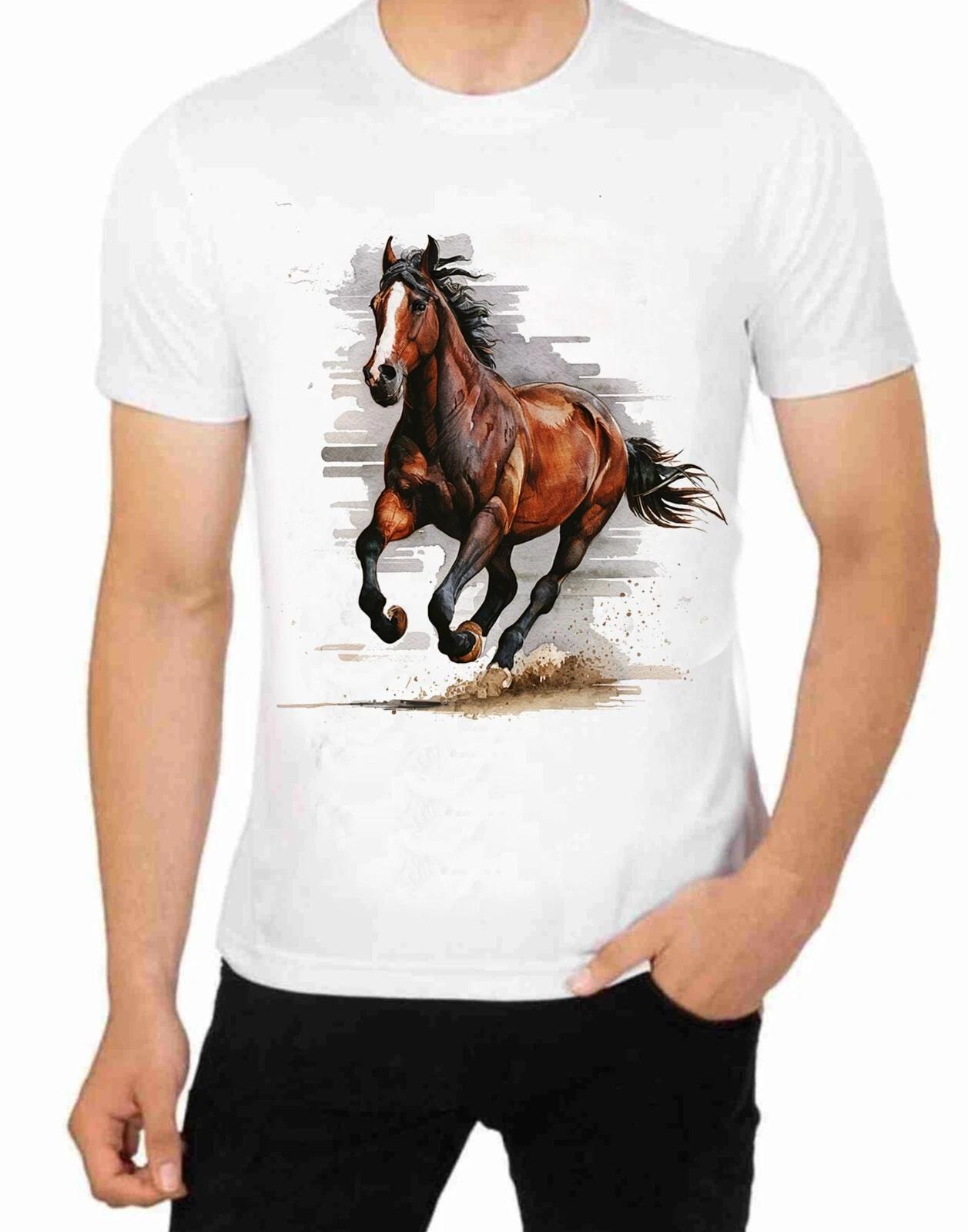 Montana Wild Mustang Stallion Running T-Shirt Wildlife animal Drawing Art 2XL