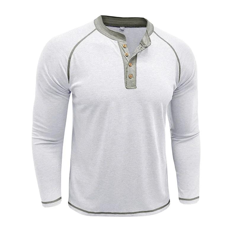 Men's Long Sleeve Henry Neck T-Shirt Fashion Sports Business Casual Tees Tops Man