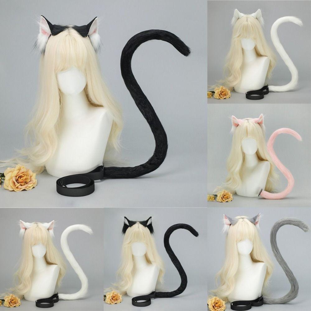 Realistic Cat Ear Headband Handmade Simulation Animal Ears New Cat Tail Set Headwear