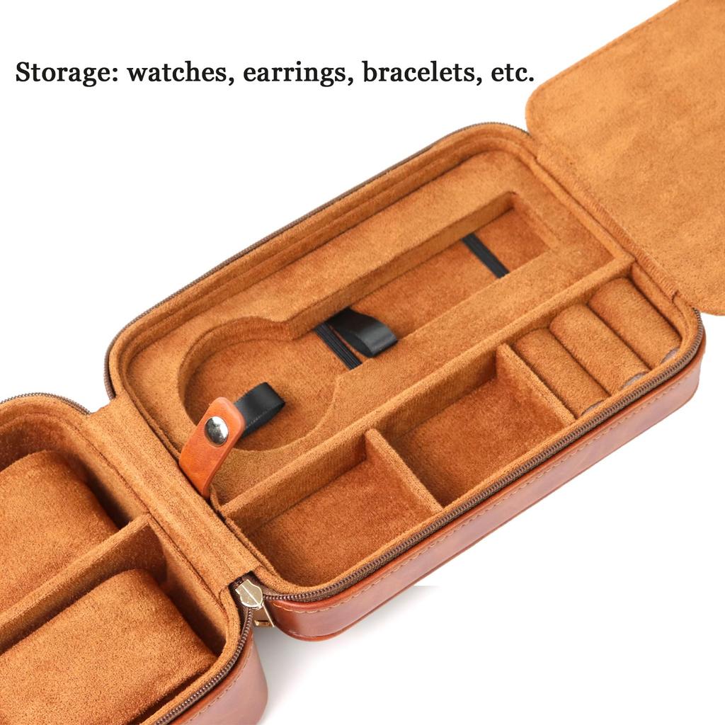 Juntan Hard Travel Watch Case Storage Organizer for Watches and Zippered PU Leather Watch Travel Box for Ring and Watch Storage for Men and Women