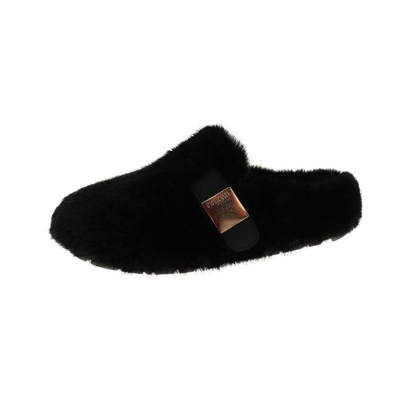 

Mao Mao slippers women s outer wear 2025 new autumn and winter one-pedal mink plush cotton slippers black 35 чёрный