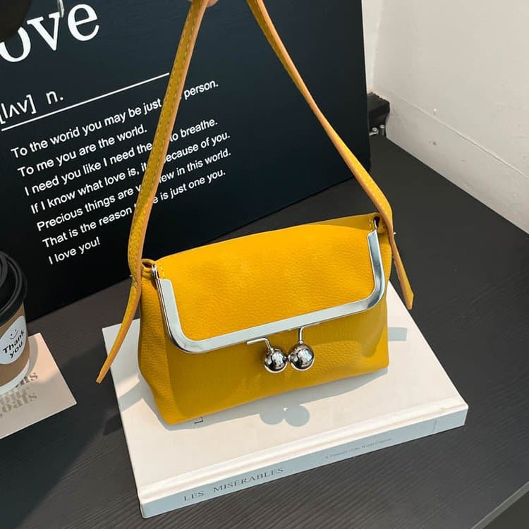 Metal clip button small square bag light luxury texture shoulder bag