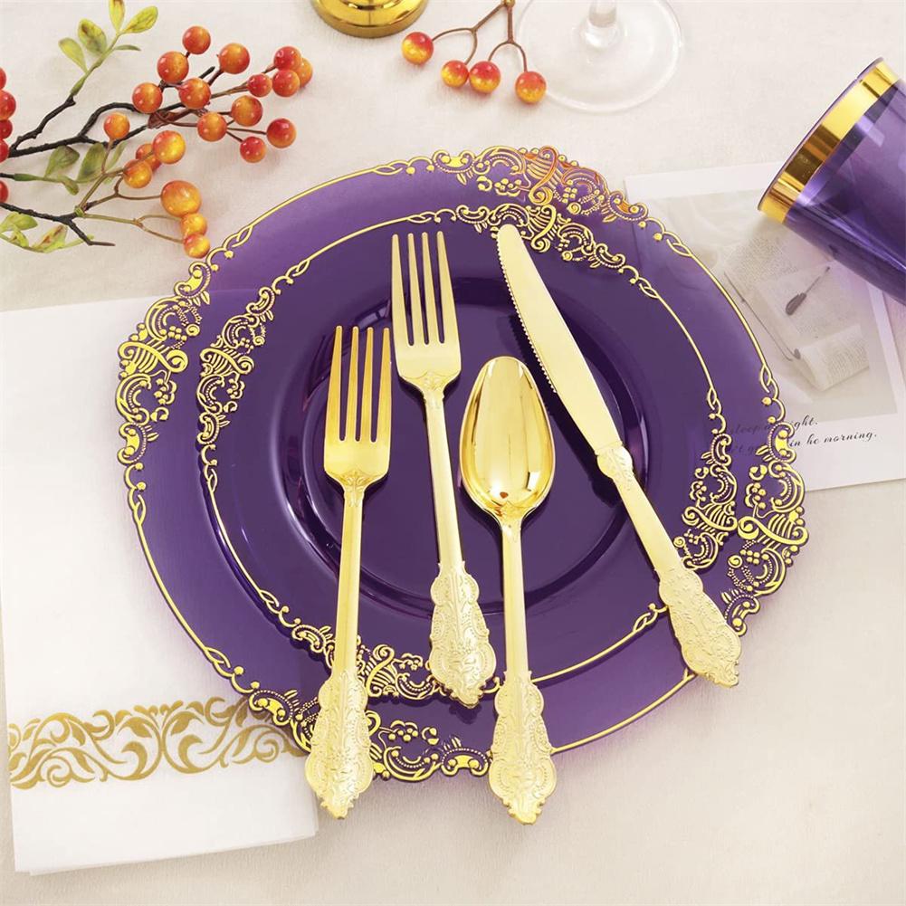 25pcs Clear Plastic Plates With Gold Rim Food Grade Disposable Dessert/Salad Plates Perfect For Wedding Birthday Party
