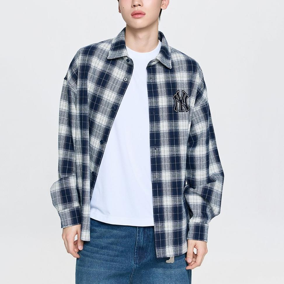 MLB Loose Plaid Logo Long Sleeve Shirt Unisex shirts 3AWSB1061-50NYS