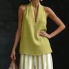 Women Cotton Linen 2 Piece Sets Sleeveless Halter V Neck Top And Striped Wide Leg Pants Sets Summer Vacation Lounge Outfits
