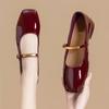 Red Genuine Soft Leather Mary Janes Women's Shoes Spring New Style Retro Hepburn Style Slip-On French Style Patent Leather