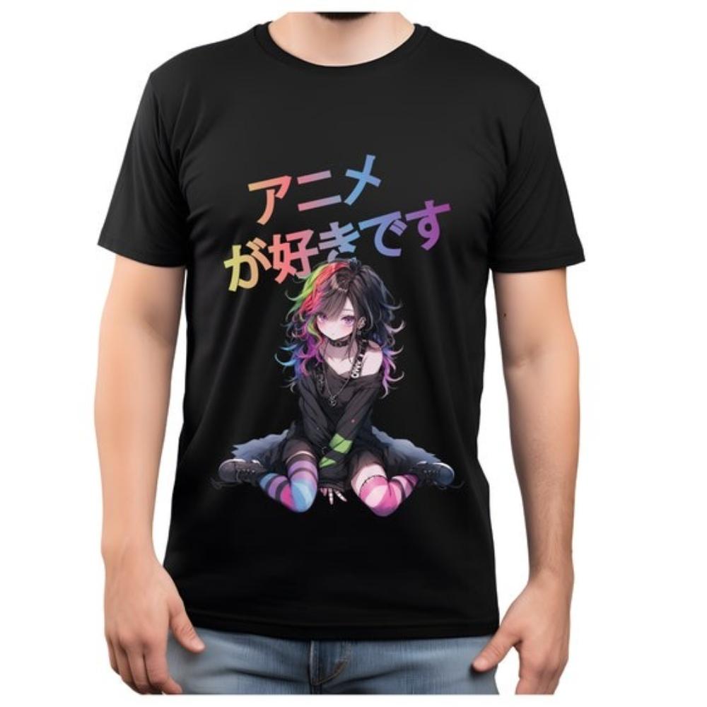 Woman Man Japanese Anime Manga Character Graphic Black Printed Tshirt Kawaii Cosplay Streetwear Clothes for Women