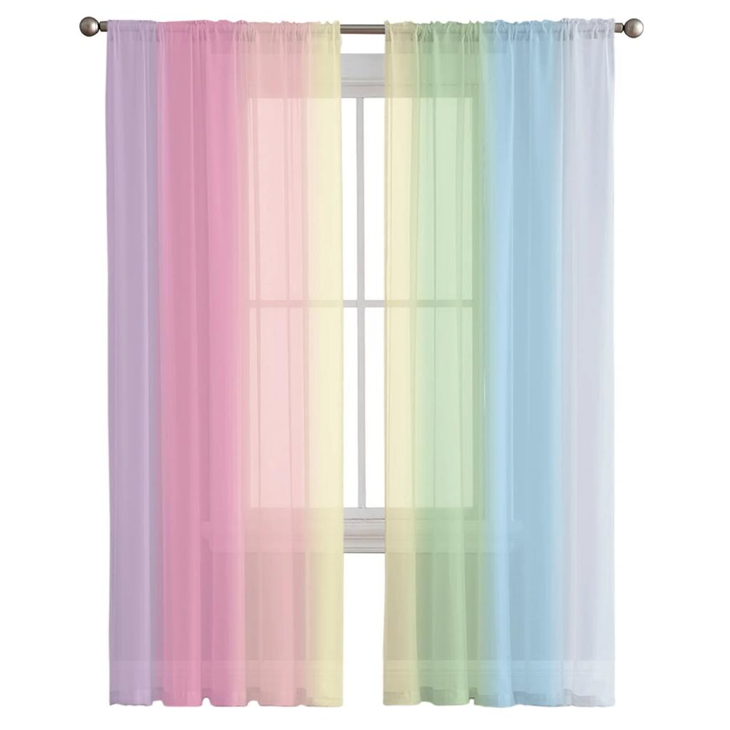 Candy Rainbow Stripes Sheer Voile Curtains for Living Room Printed Tulle Window Curtain Luxury Home Balcony Decor Drapes