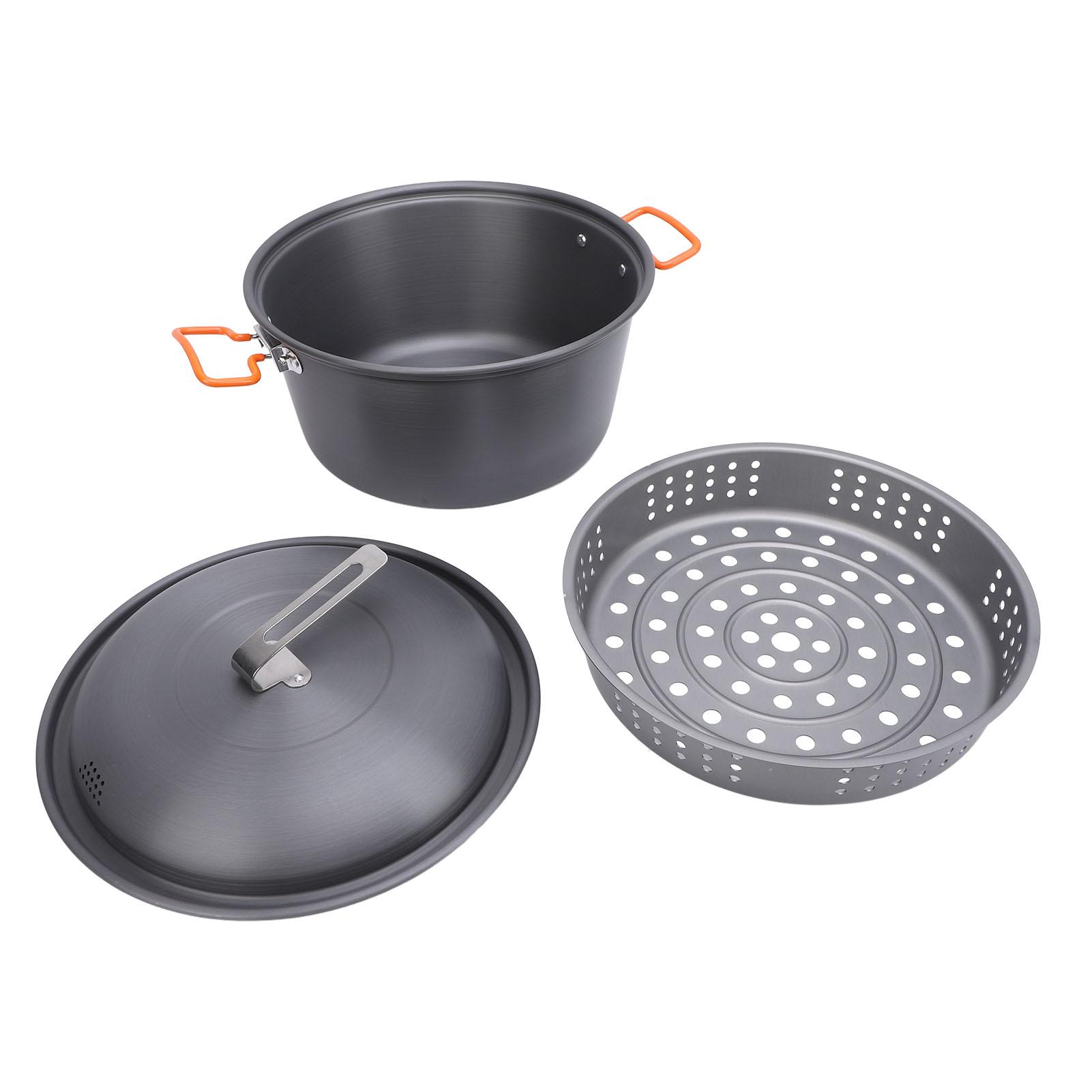 

Outdoor Picnic Pot 5L Large Capacity Portable Camping Cookware Kit for Barbecue Cooking Boiling Steaming Grilling Dual L