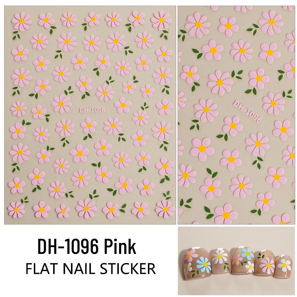 Redanco 3D Flat Nail Art Stickers - White, Blue, Pink Flowers (Model DH-1096)