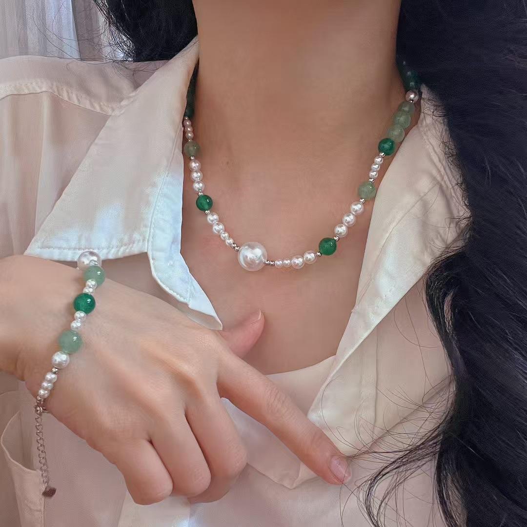 Vintage High Quality Artificial Crystal Pearl Natural Dongling Jade Necklace