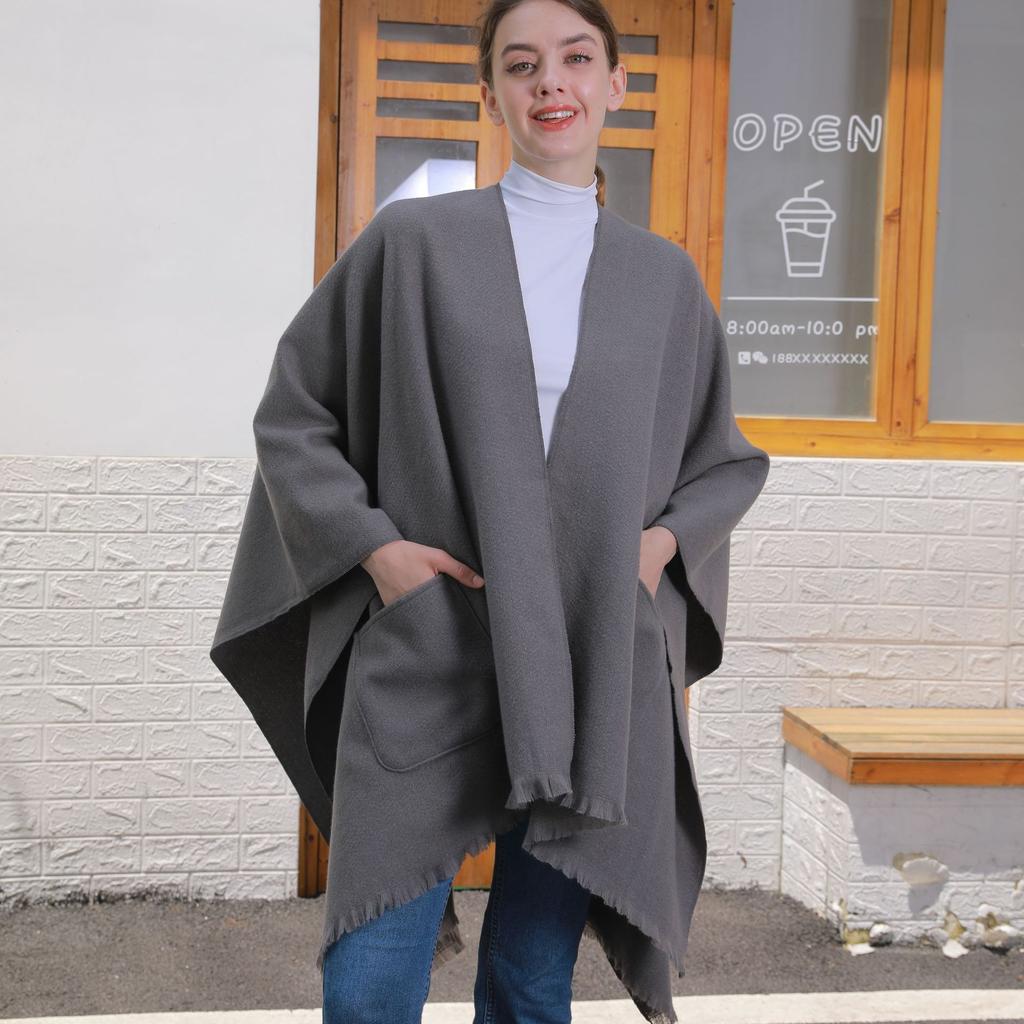 130*150cm Shawl Wraps for Women with Pockets, Elegant Cashmere Feeling Wraps, Open Front Pashmina with Tassel Scarf Blanket for Spring Fall Winter
