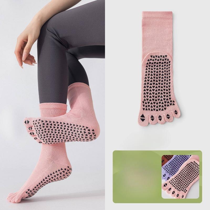 

Женские профессиональные нескользящие носки с пятью пальцами из хлопка для занятий спортом в помещении, фитнесом, танцами, йогой, пилатесом, отводящие пот 1 pair розовый