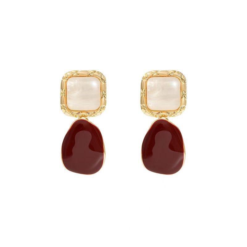 French Retro Elegant Water Drop Wine Red Female Earrings Ladies Earrings Christmas Gift Jewelry