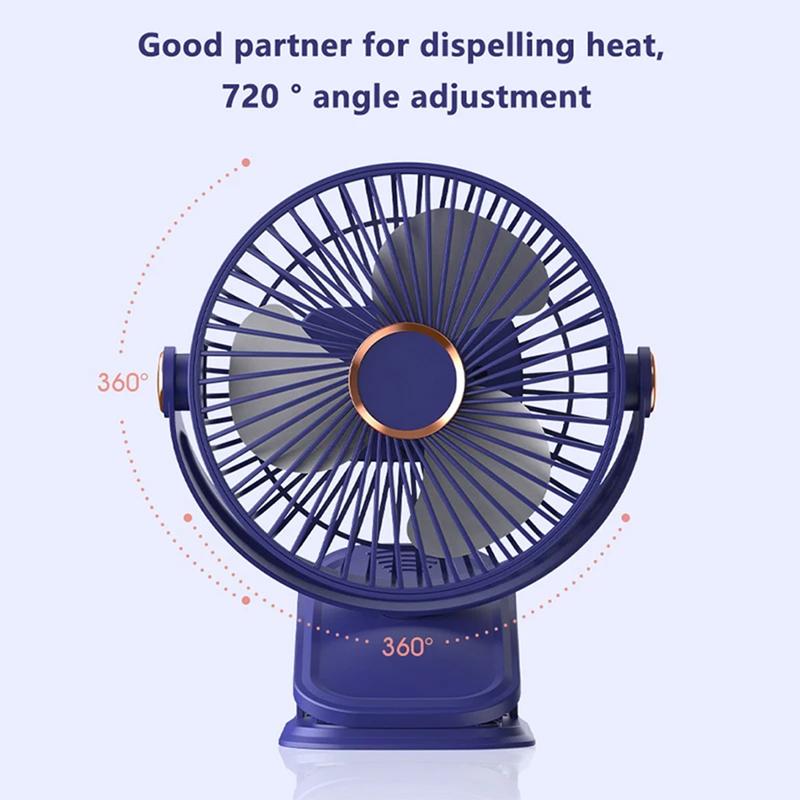 Small Fan 5-Speed Adjustable & 3-Mode Night Light USB Rechargeable Mini Fan for Outdoor 360° Rotatable Clip/Stand/Hang Design