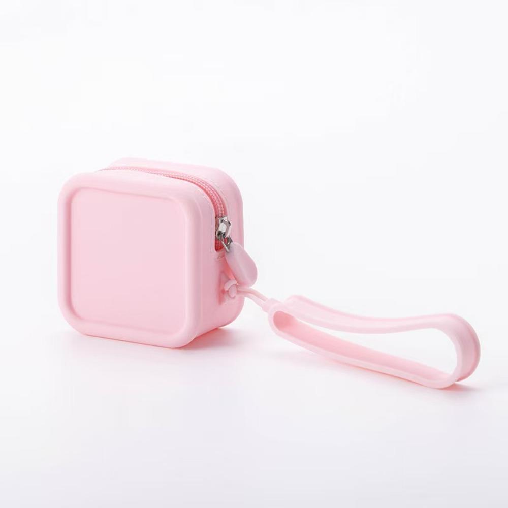 Fashion Solid Color Coin Purse Square with Zipper Storage Bag with Handle Silicone Makeup Bag Multi-Purpose Use