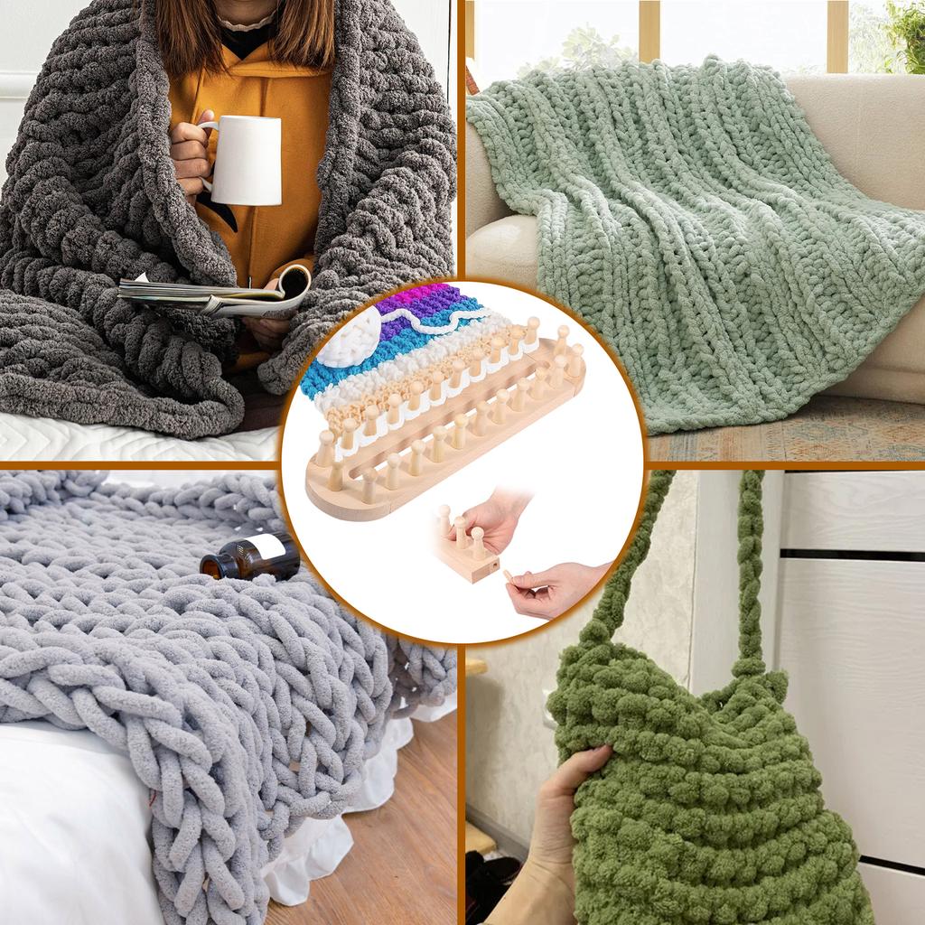 Wood Knitting Frame DIY Throw Blanket Reusable Yarn Craft Easy Assemble Crafting Chunky Knitting Blanket Weaving Frame Present