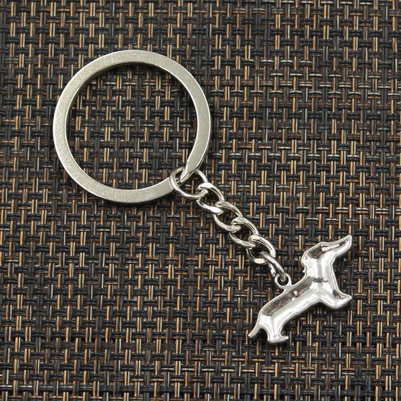 Moda 30mm Chaveiro Metal Chaveiro Chaveiro Jóias Prata Antiga Cor Banhado Cachorro Dachshund 13x28mm Pingente