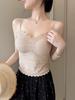 #Summer new casual style V-neck lace dispensing splicing ice silk vest female slim one-piece with chest pad