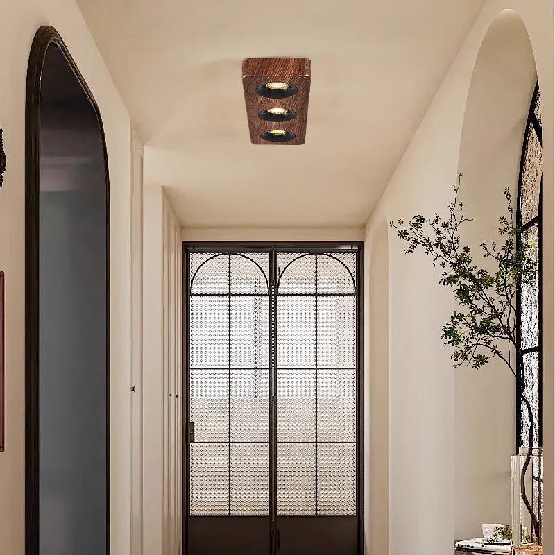 Chinese Walnut Wood 4-Head LED Gimbal Downlight for Living Room/Bedroom - Anti-Glare Design