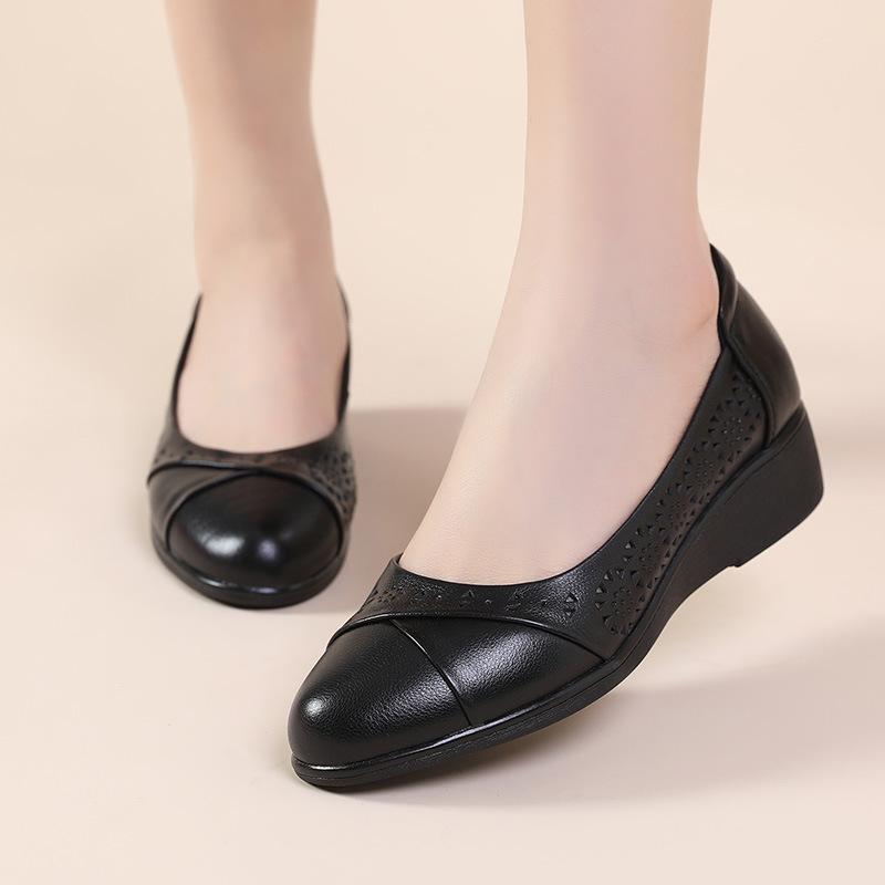 Fashion GKTINOO 2025 Women Flat Shoes Genuine Leather Woman Soft Pointed Toe Flats Summer Lady Hollow Mom Loafers Women Shoes Sandals