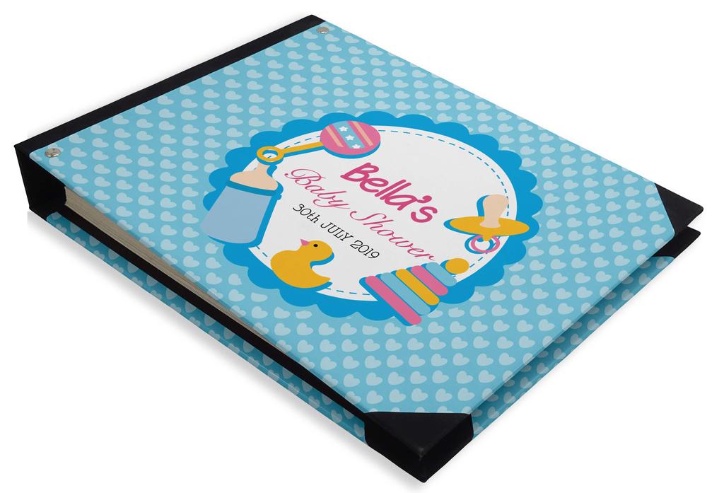 Darling Souvenir Blue Seamless Heart & Baby Objects Personalized Printed Baby Shower  Guest  Book  Scrapbook-7 x 9