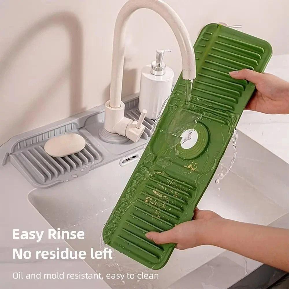 Non Slip Silicone Sink Drying Mat Slope Water Drip Catcher Reusable Countertop Protector  Counter