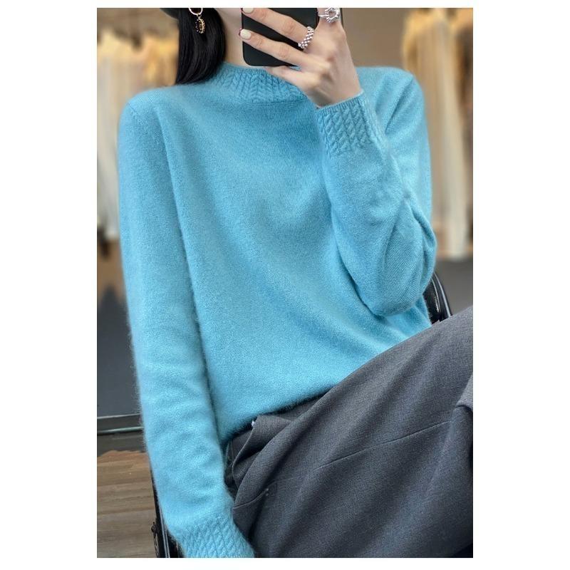 Fashion Long Sleeve Loose Knitted Sweater for Women Half High Collar Base Autumn Winter Pullovers Sweaters Women Casual Solid Ladies Knitwears 2374