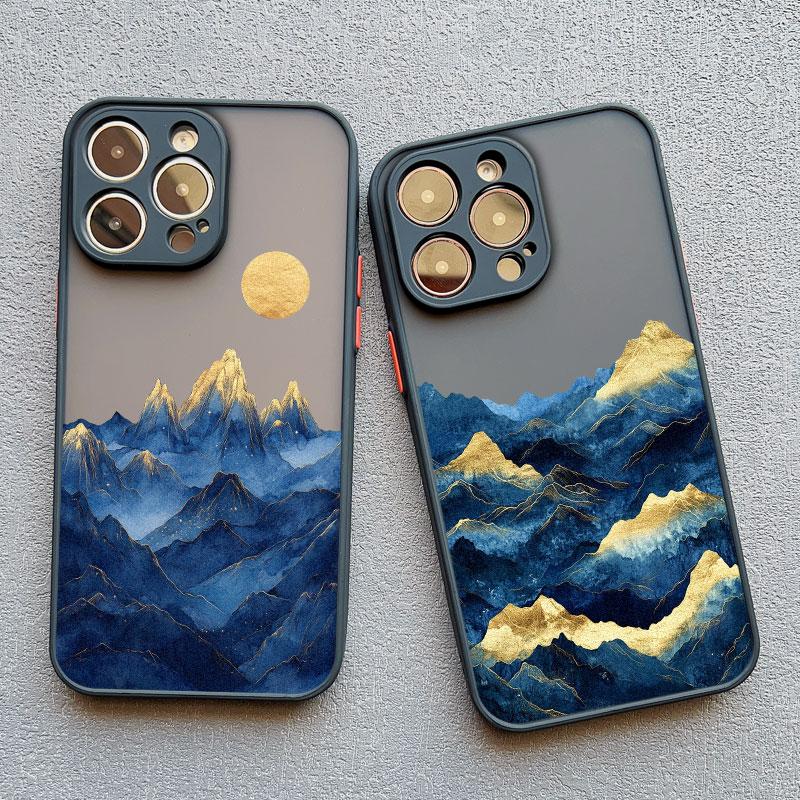 Gold And Blue Mountains Phone Case For iPhone 16 15 14 Pro Max Plus 13 12 Mini 11 Pro Max 7 8 Plus SE2 XR XS X Shockproof Covers