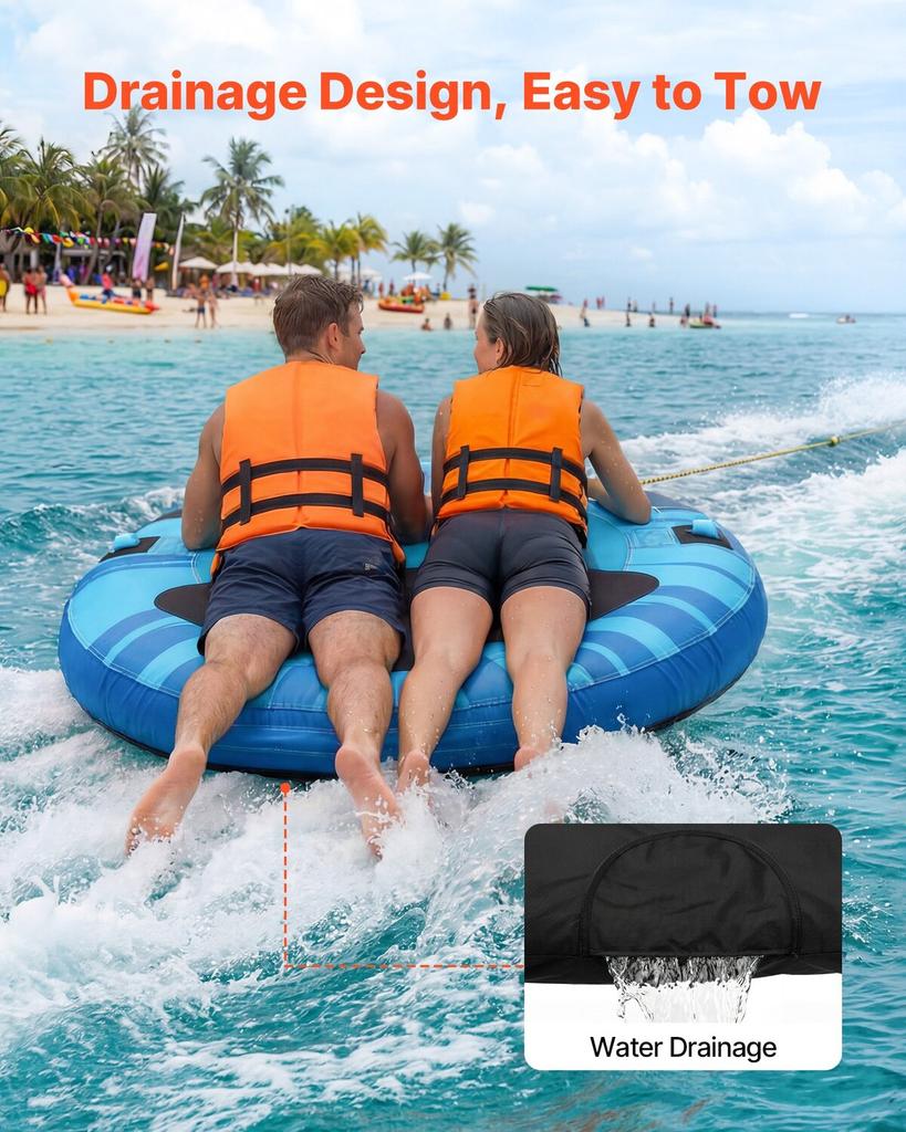 Towable Tubes for Boating, 3-Rider Inflatable Boat Tubes and Towables, 231kg Capacity Water Sport Tube for Boat To Pull - with Anti-Slip Pad, Full