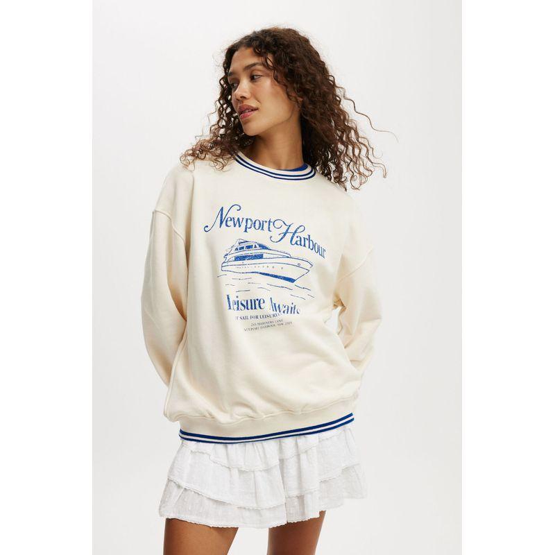 

Australia Cott * N * N Loose Letters Ship round Neck Terry Pullover Long sleeve Hoodie Women Retro American Creamy-white/Figure XL