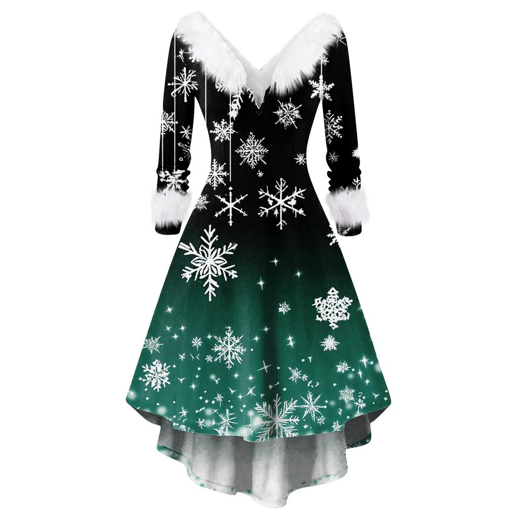 Γυναικείο Μοντέρνο Καθημερινό Φορετό Φόρεμα Πάρτι Μακρυμάνικο με Χριστουγεννιάτικη Εκτύπωση