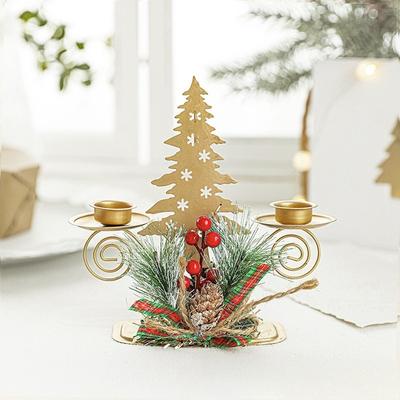 2026 Christmas Candle Holder Santa Claus Elk Tree Golden Iron Candlestick New Year Table Ornaments Xmas Gift Decor for Home