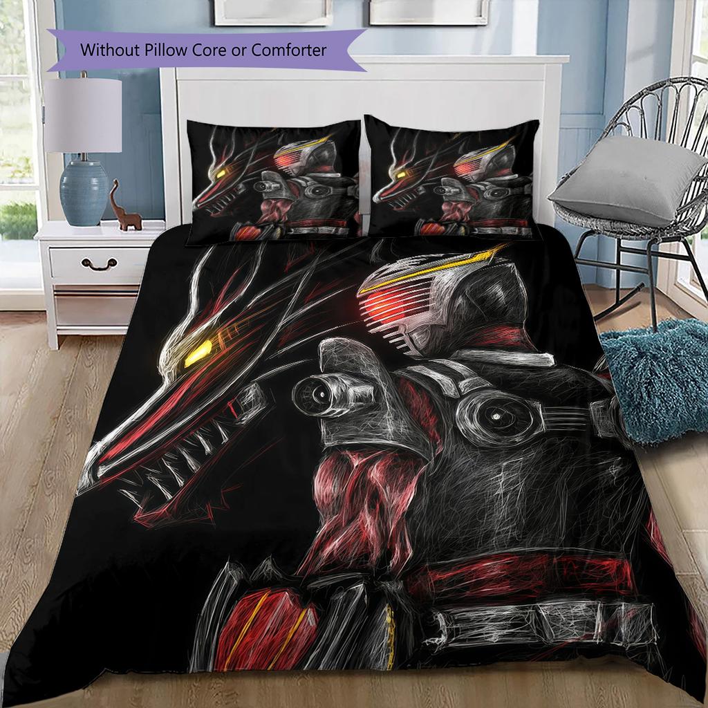 Kamen Rider Charaktere Bettwäsche-Set, 1 Bettbezug & 2 Kissenbezüge, Heimdekoration, Perfektes Geschenk für Tokusatsu-Fans
