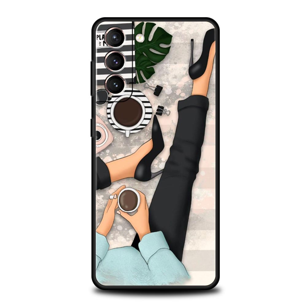 Mode High Heels Mädchen Frau Handyhülle Für Samsung Galaxy S26 Ultra S25 Plus S24 FE S23 S22 5G S21 S20 Hülle Schwarz Weich