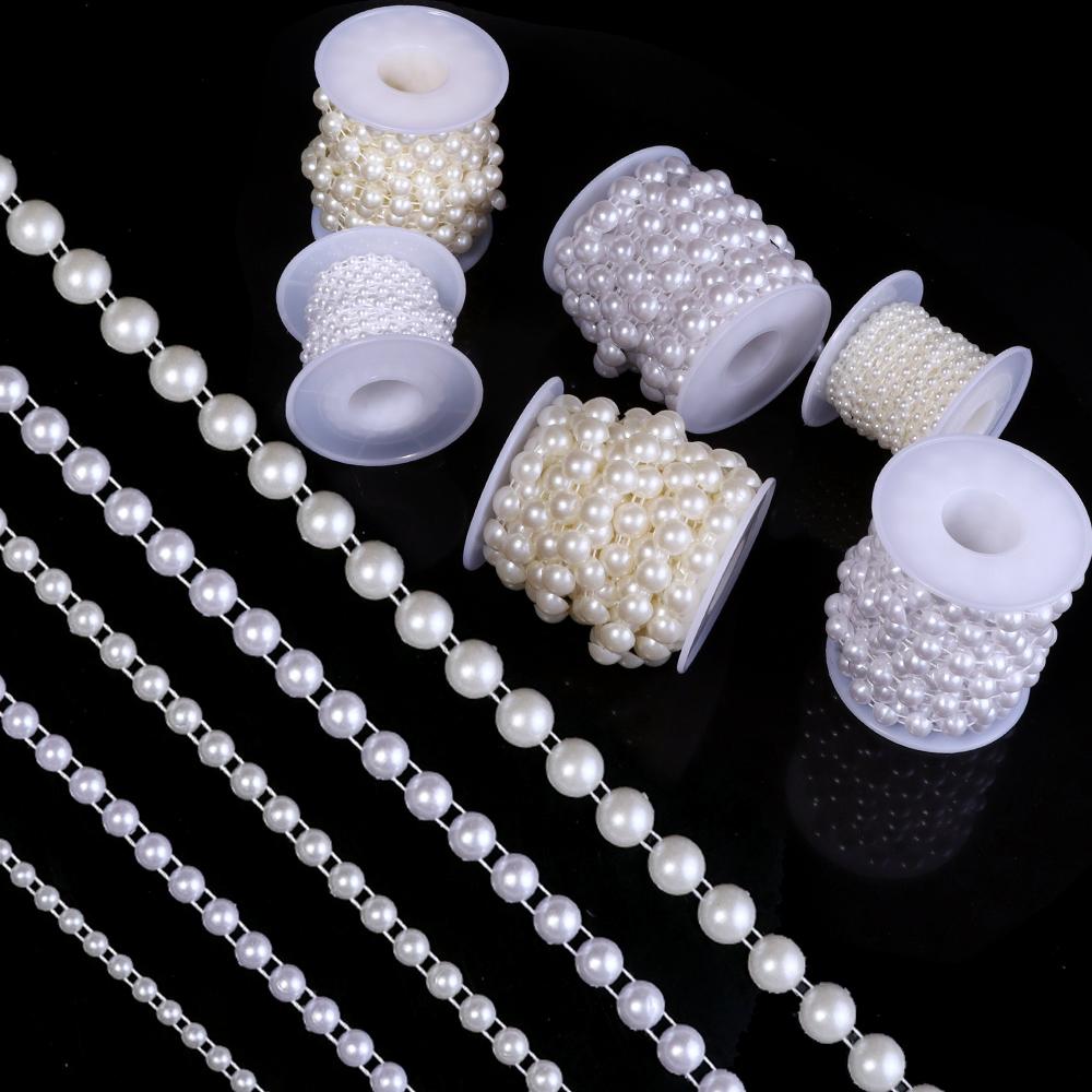 5yards/roll ABS Imitation Pearl Half Round Pearls Chain 4-10mm Cotton Thread Beads Chain For Wedding Party Christmas Decoration