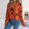 Dames Herfst Winter Lange Mouwen Gebreide Pullover Trui Casual V-hals Ster Uitsnijding