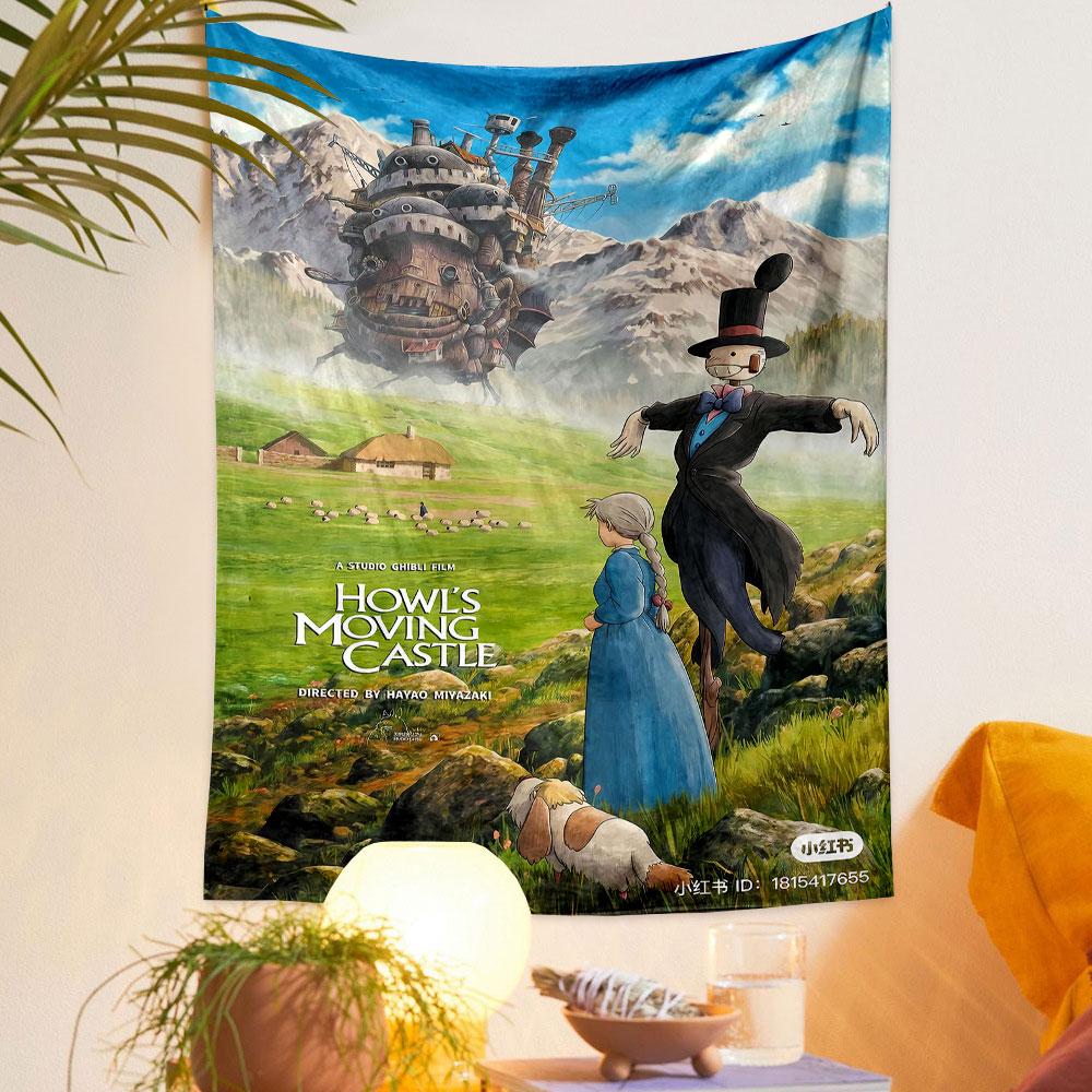 Howl's Moving Castle Tapestry Wall Hanging, Studio Ghibli Magic Art, Anime Wall Decor for Bedroom Dorm