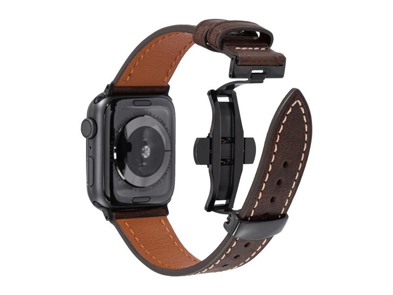 Luxury Genuine Leather Butterfly Buckle Strap for IWatch Serie 3 4 5 6 Se 7 BandFor Apple Watch 38MM 40MM 42MM 44MM