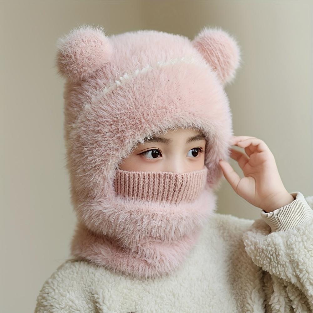 Căciulă și Fular pentru Iarnă Potrivite Atât pentru Băieți, Cât și pentru Fete, Având un Design Cald și Gros care Combină o Căciulă și Protecție pentru Gât