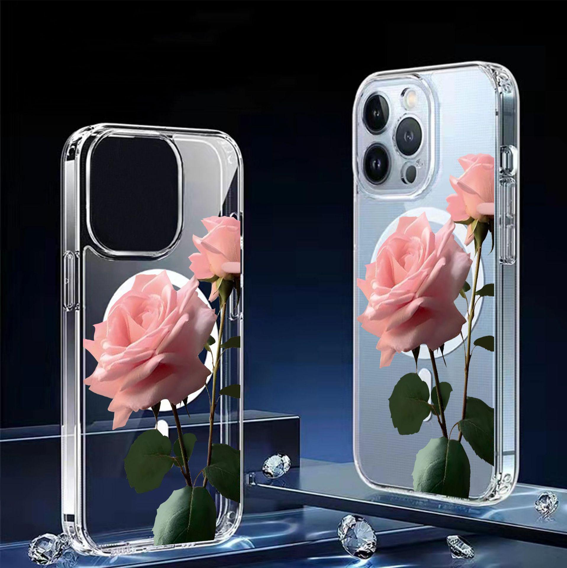 

Pink Rose Magnetic Clear Case for iPhone 15/16/17 Pro Max - Full Protection iPhone 12 Mini прозорий